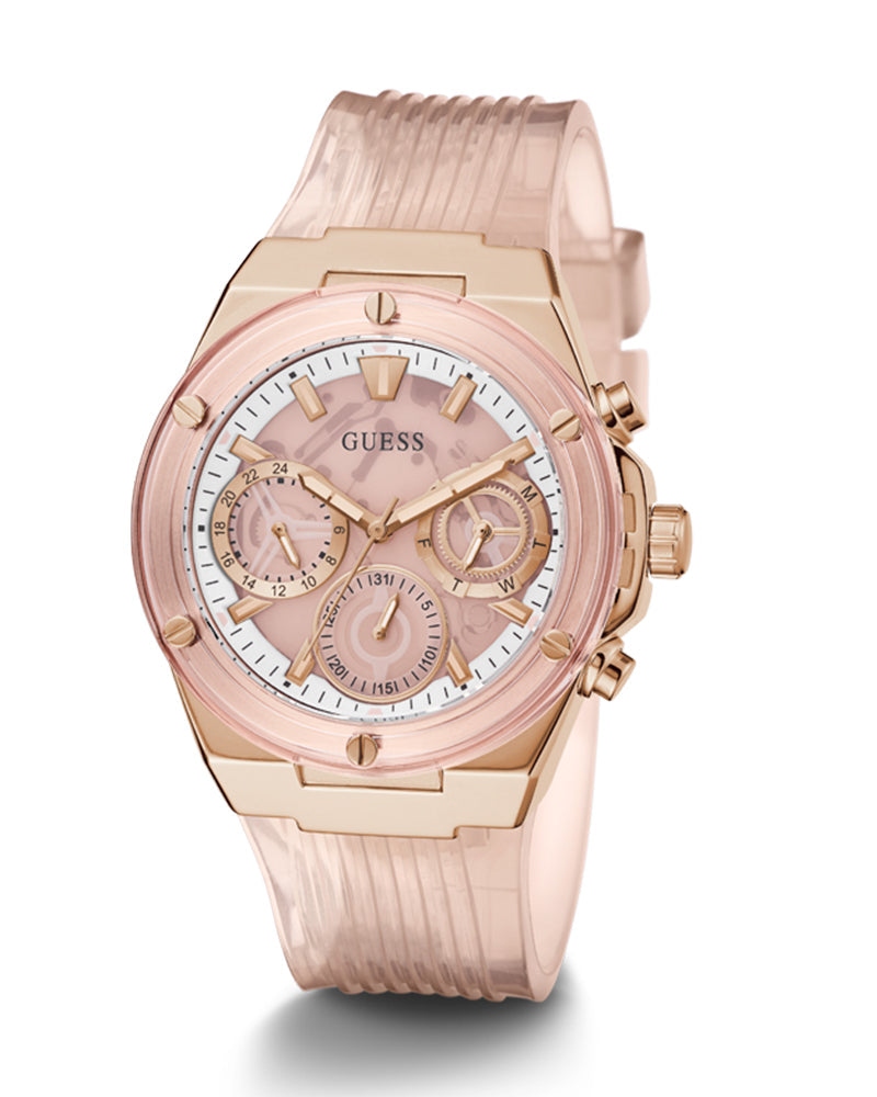 Guess Athena Rose Gold Dial Rose Gold Rubber Strap Watch for Women - GW0409L3 Buy Now By Guess