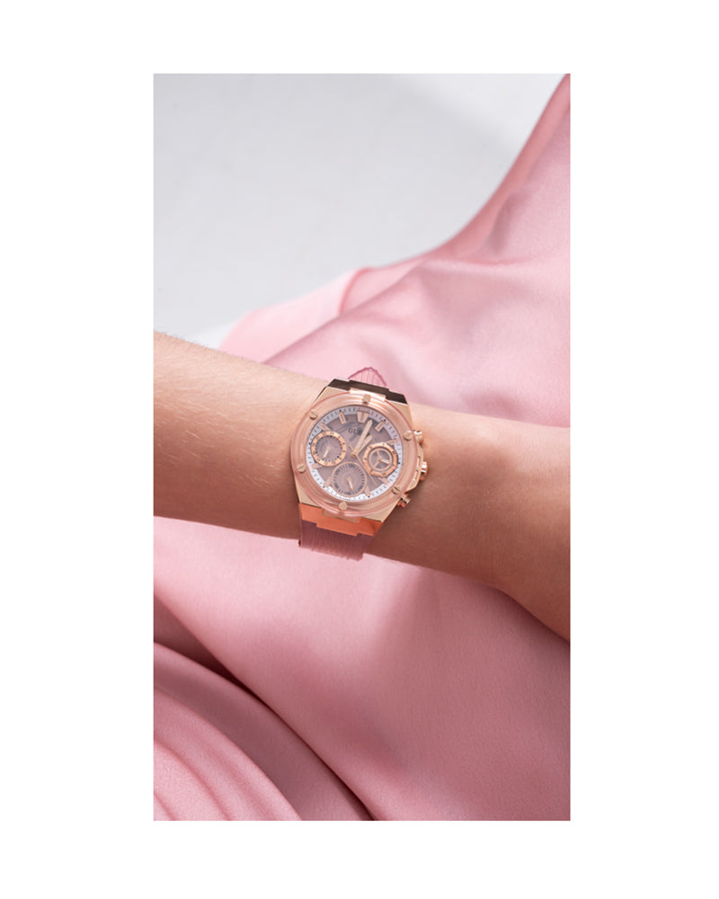 Guess Athena Rose Gold Dial Rose Gold Rubber Strap Watch for Women - GW0409L3 Buy Now By Guess