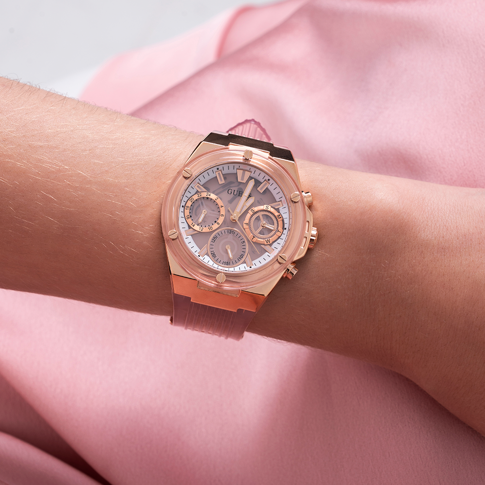 Guess Athena Rose Gold Dial Rose Gold Rubber Strap Watch for Women - GW0409L3 Buy Now By Guess