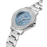 Guess Crown Jewel Diamonds Blue Dial Silver Steel Strap Watch for Women - GW0410L1 Buy Now By Guess