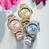 Guess Crown Jewel Diamonds Blue Dial Silver Steel Strap Watch for Women - GW0410L1 Buy Now By Guess