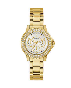Guess Crown Jewel Diamonds White Dial Gold Steel Strap Watch for Women - GW0410L2 Buy Now By Guess