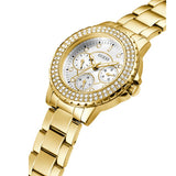 Guess Crown Jewel Diamonds White Dial Gold Steel Strap Watch for Women - GW0410L2 Buy Now By Guess