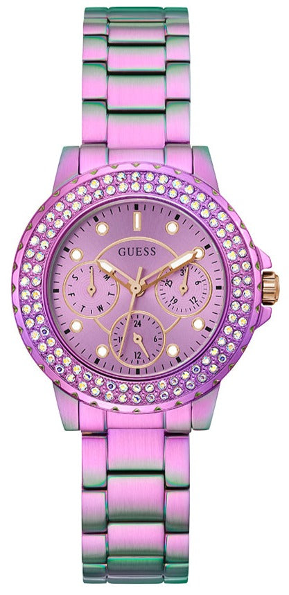 Guess Crown Jewel Diamonds Purple Dial Purple Steel Strap Watch for Women - GW0410L4 Buy Now By Guess