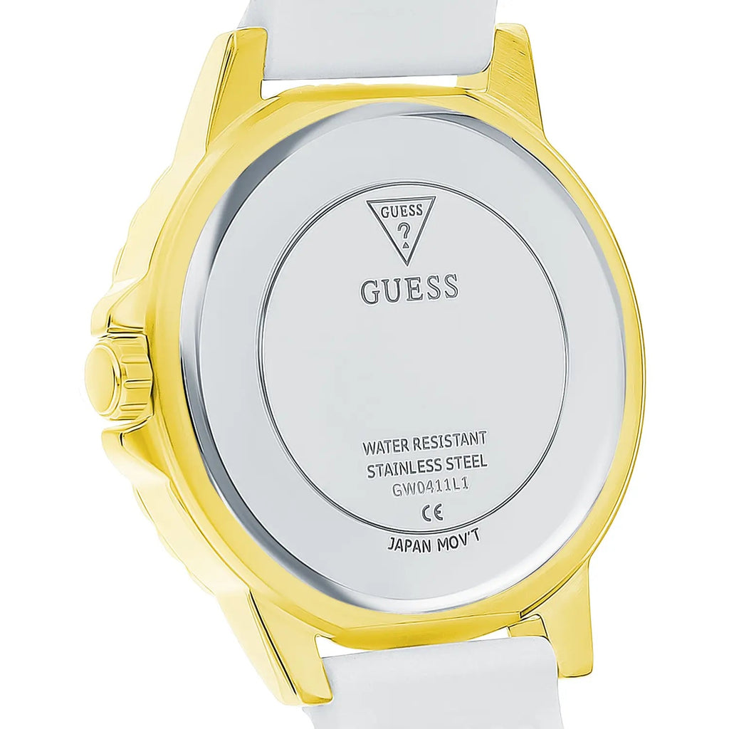 Guess Crown Jewel Multifunction Diamonds White Dial White Leather Strap Watch for Women - GW0411L1 Buy Now By Guess