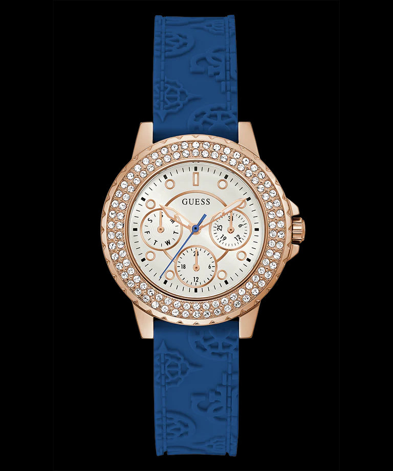 Guess Crown Jewel Diamonds White Dial Blue Rubber Strap Watch for Women - GW0411L2 Buy Now By Guess