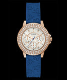 Guess Crown Jewel Diamonds White Dial Blue Rubber Strap Watch for Women - GW0411L2 Buy Now By Guess