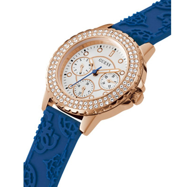 Guess Crown Jewel Diamonds White Dial Blue Rubber Strap Watch for Women - GW0411L2 Buy Now By Guess