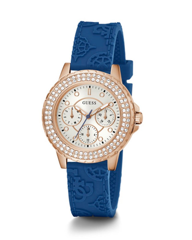 Guess Crown Jewel Diamonds White Dial Blue Rubber Strap Watch for Women - GW0411L2 Buy Now By Guess