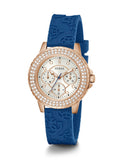 Guess Crown Jewel Diamonds White Dial Blue Rubber Strap Watch for Women - GW0411L2 Buy Now By Guess