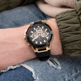 Guess Matrix Multifunction Gold Dial Black Rubber Strap Watch For Men - GW0423G2 Buy Now By Guess