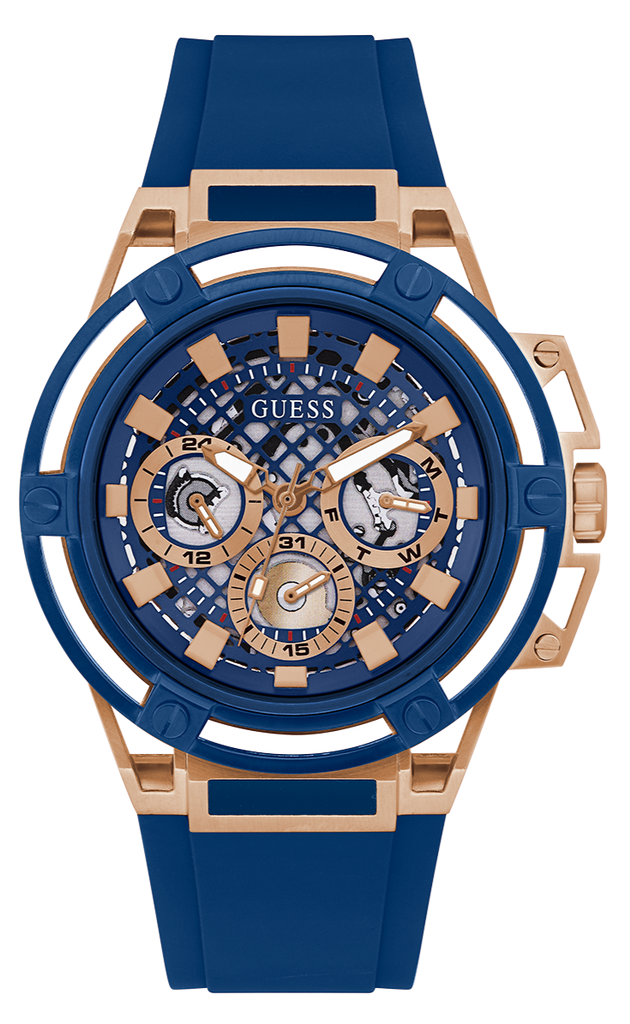 Guess Matrix Multifunction Blue Dial Blue Rubber Strap Watch for Men - GW0423G4 Buy Now By Guess