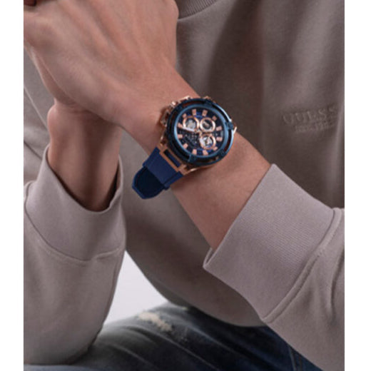 Guess Matrix Multifunction Blue Dial Blue Rubber Strap Watch for Men - GW0423G4 Buy Now By Guess