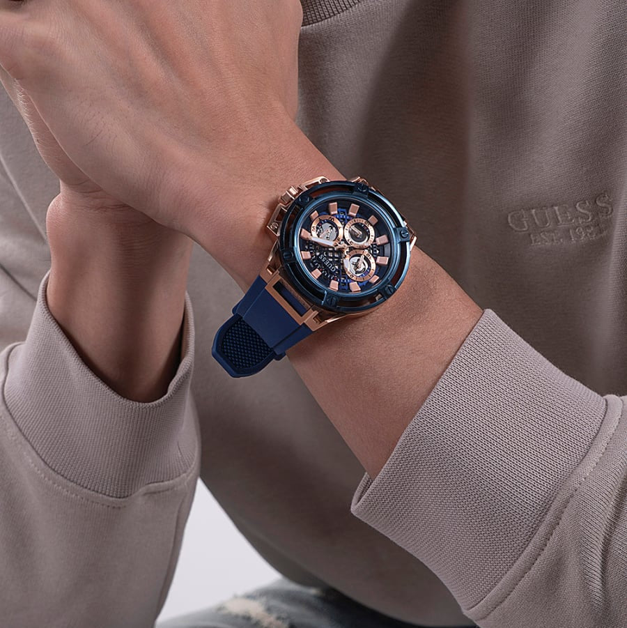 Guess Matrix Multifunction Blue Dial Blue Rubber Strap Watch For Men - GW0423G1 Buy Now By Guess