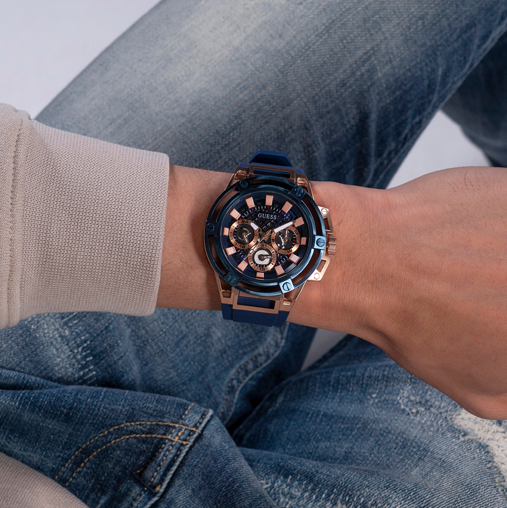 Guess Matrix Multifunction Blue Dial Blue Rubber Strap Watch for Men - GW0423G4 Buy Now By Guess