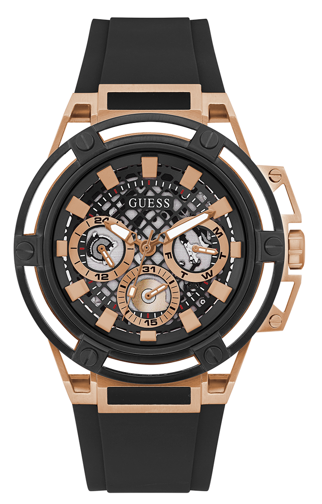 Guess Matrix Multifunction Black Dial Black Rubber Strap Watch For Men - GW0423G5 Buy Now By Guess