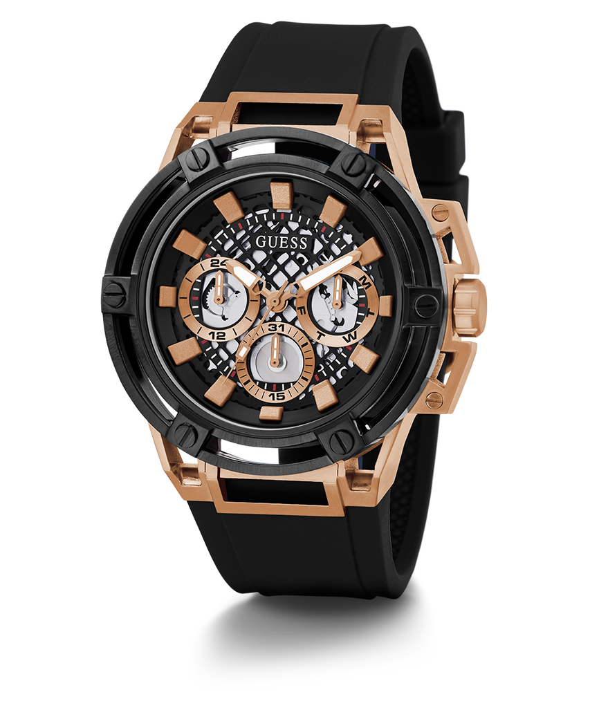 Guess Matrix Multifunction Black Dial Black Rubber Strap Watch For Men - GW0423G5 Buy Now By Guess