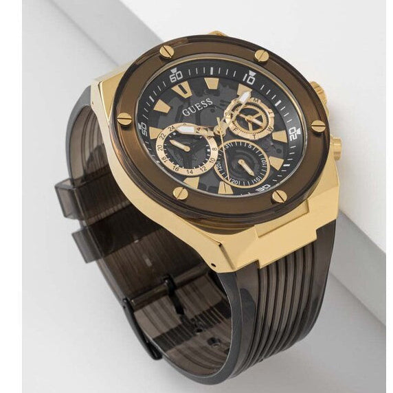 Guess Poseidon Chronograph Black Dial Black Silicone Strap Watch For Men - GW0425G1 Buy Now By Guess