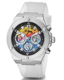 Guess Poseidon Chronograph Rainbow Dial White Silicone Strap Watch For Men - GW0425G4 Buy Now By Guess