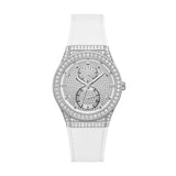 Guess Princess Crystals Silver Dial White Silicone Strap Watch For Women - GW0439L1 Buy Now By Guess
