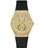 Guess Princess Crystals Gold Dial Black Silicone Strap Watch For Women - GW0439L2 Buy Now By Guess