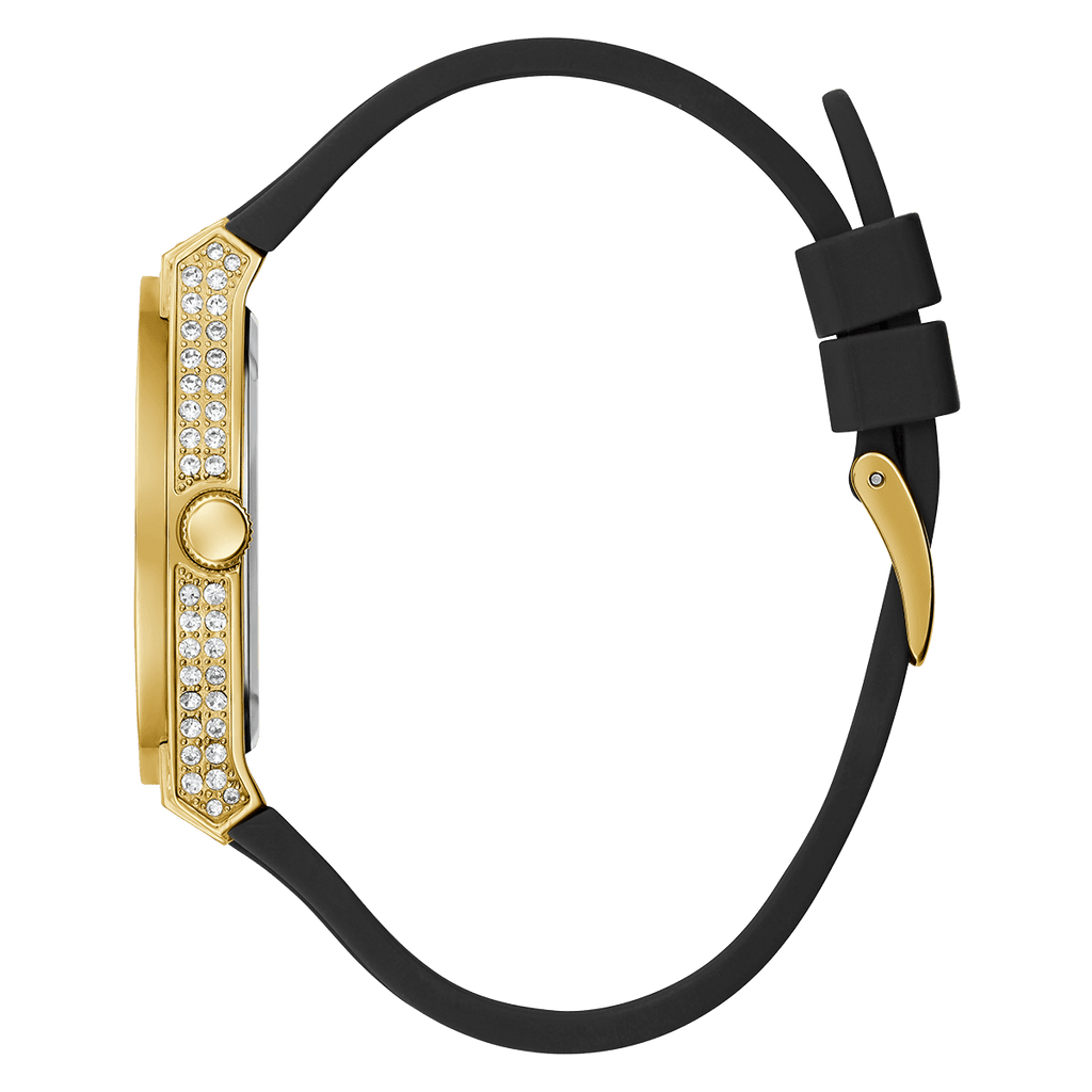 Guess Princess Crystals Gold Dial Black Silicone Strap Watch For Women - GW0439L2 Buy Now By Guess