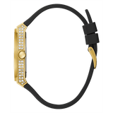 Guess Princess Crystals Gold Dial Black Silicone Strap Watch For Women - GW0439L2 Buy Now By Guess