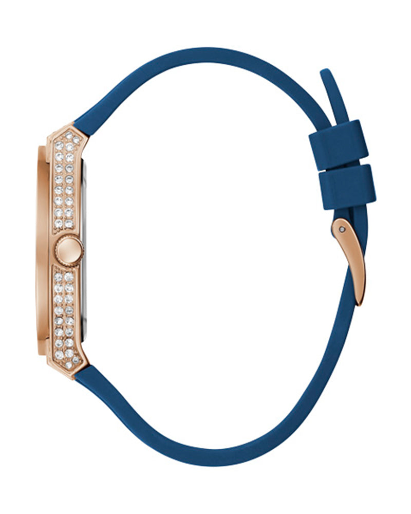 Guess Multifunction Crystals Rose Gold Dial Blue Rubber Strap Watch For Women - GW0439L4 Buy Now By Guess