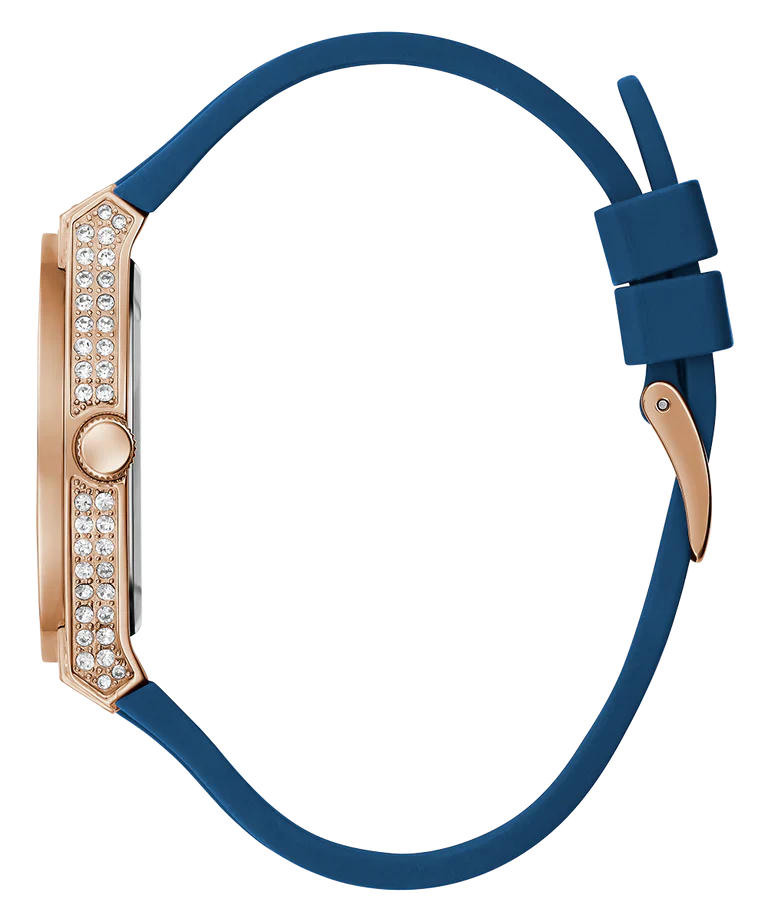 Guess Multifunction Crystals Rose Gold Dial Blue Rubber Strap Watch For Women - GW0439L4 Buy Now By Guess