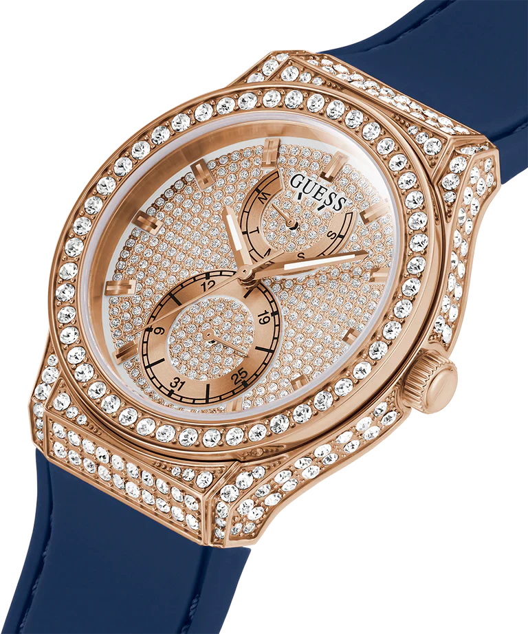 Guess Multifunction Crystals Rose Gold Dial Blue Rubber Strap Watch For Women - GW0439L4 Buy Now By Guess