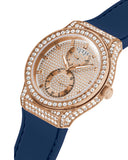Guess Multifunction Crystals Rose Gold Dial Blue Rubber Strap Watch For Women - GW0439L4 Buy Now By Guess