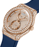Guess Multifunction Crystals Rose Gold Dial Blue Rubber Strap Watch For Women - GW0439L4 Buy Now By Guess