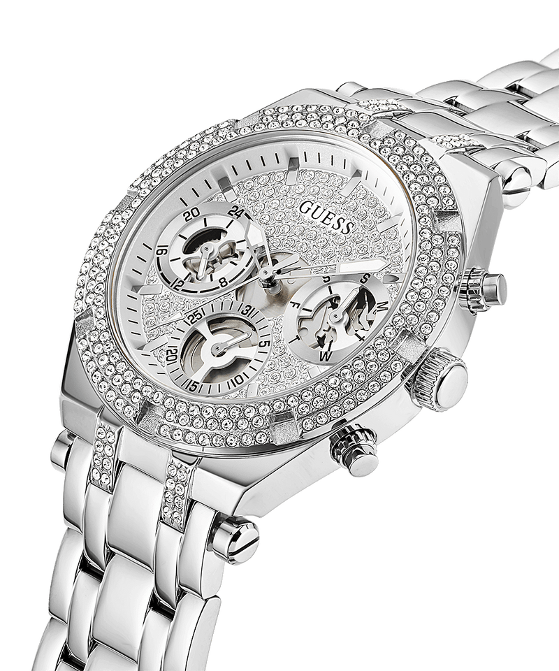 Guess Heiress Multifunction Diamonds Silver Dial Silver Steel Strap Watch for Women - GW0440L1 Buy Now By Guess