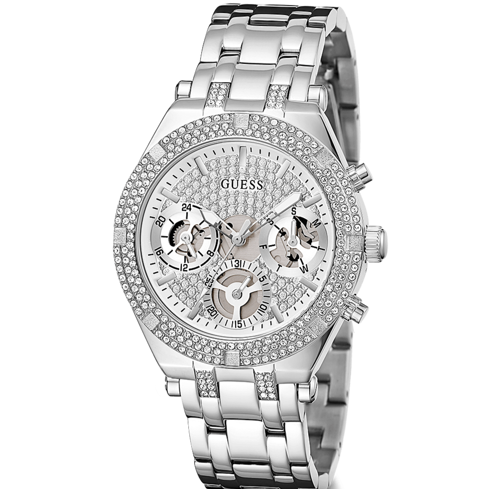 Guess Heiress Multifunction Diamonds Silver Dial Silver Steel Strap Watch for Women - GW0440L1 Buy Now By Guess