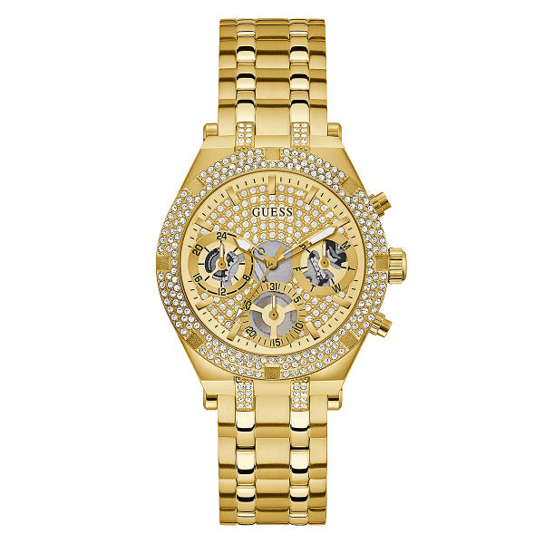Guess Heiress Multifunction Diamonds Gold Dial Gold Steel Strap Watch for Women - GW0440L2 Buy Now By Guess