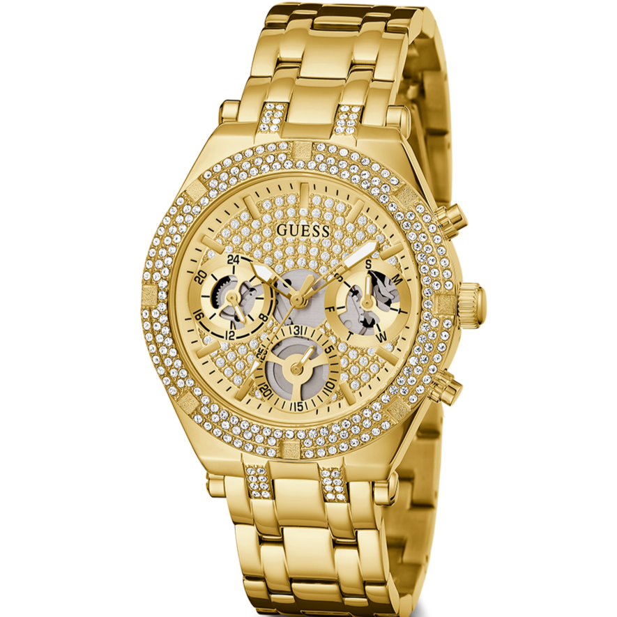 Guess Heiress Multifunction Diamonds Gold Dial Gold Steel Strap Watch for Women - GW0440L2 Buy Now By Guess