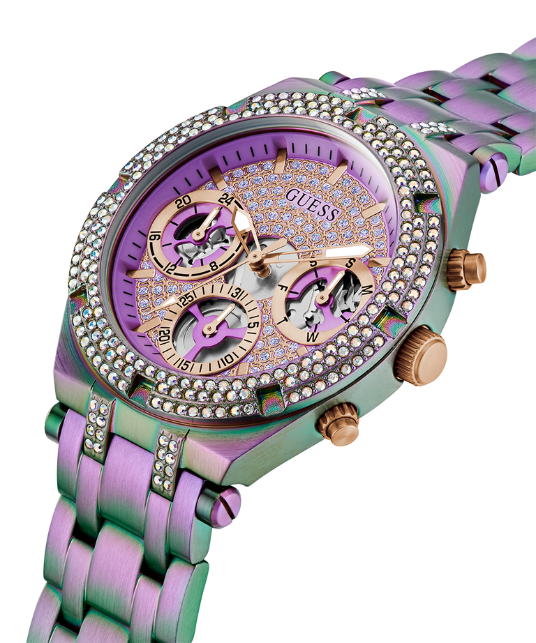 Guess Heiress Multifunction Diamonds Purple Dial Purple Steel Strap Watch for Women - GW0440L3 Buy Now By Guess