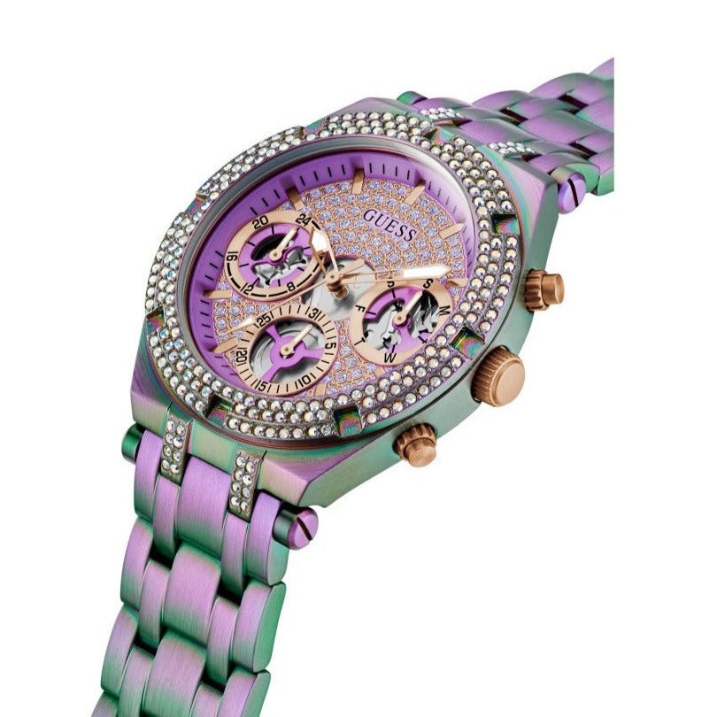 Guess Heiress Multifunction Diamonds Purple Dial Purple Steel Strap Watch for Women - GW0440L3 Buy Now By Guess