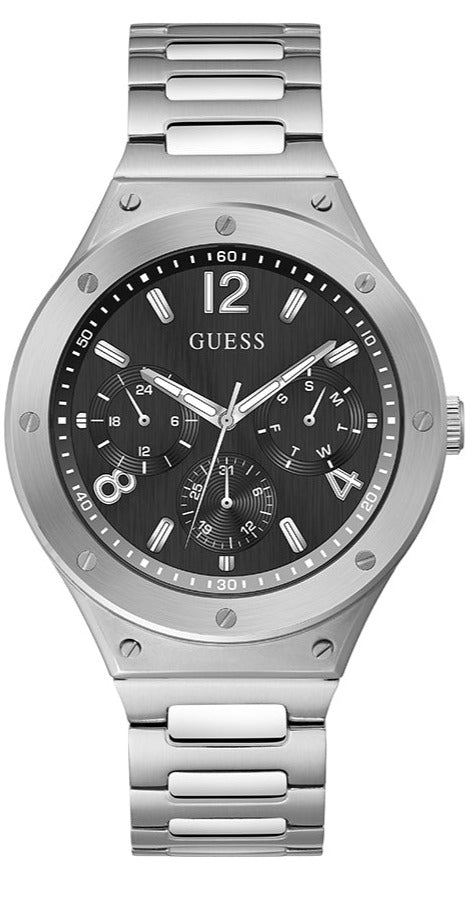 Guess Scope Black Dial Silver Steel Strap Watch for Men - GW0454G1 Buy Now By Guess