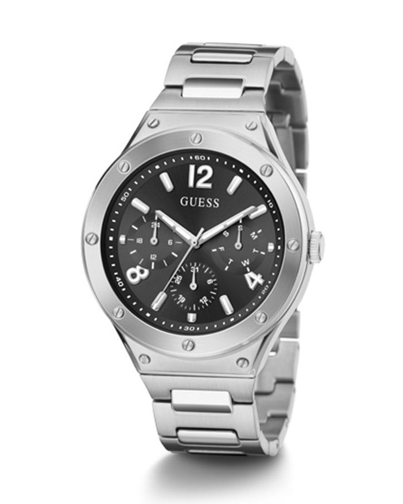 Guess Scope Black Dial Silver Steel Strap Watch for Men - GW0454G1 Buy Now By Guess