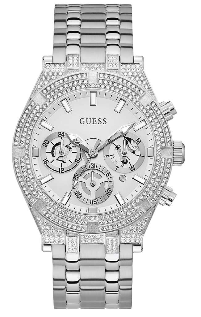 Guess Multi Function Diamonds Silver Dial Silver Steel Strap Watch For Men - GW0455G1 Buy Now By Guess