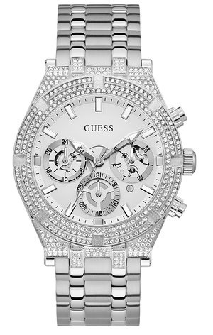 Guess Multi Function Diamonds Silver Dial Silver Steel Strap Watch For Men - GW0455G1 Buy Now By Guess