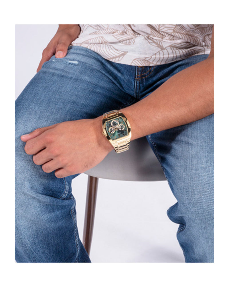 Guess Phoenix Multi Function Green Dial Gold Steel Strap Watch for Men - GW0456G3 Buy Now By Guess