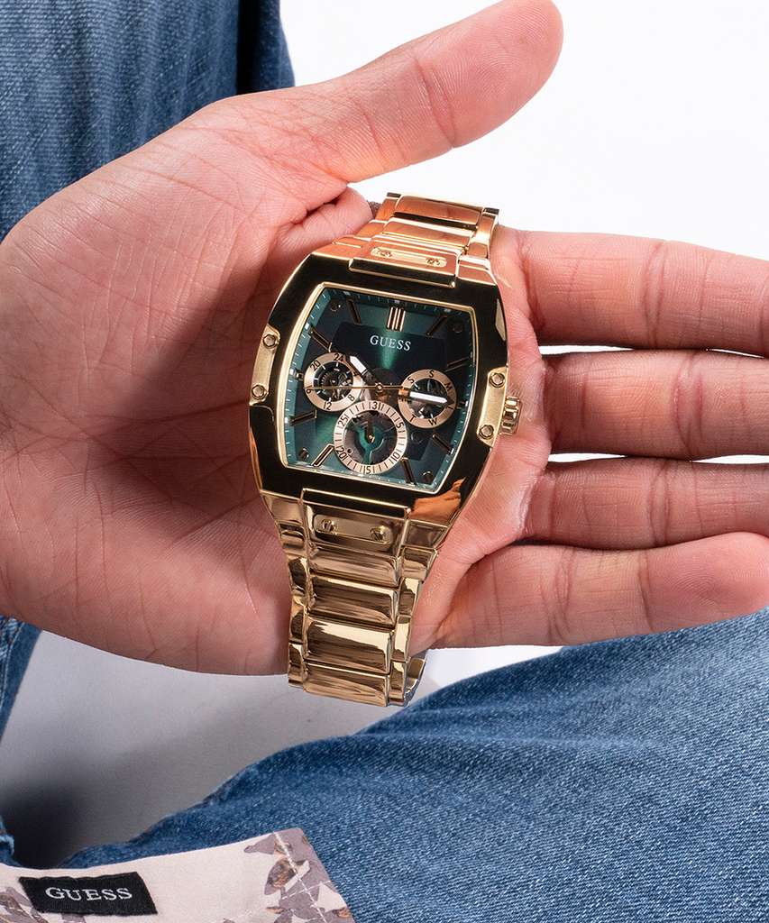 Guess Phoenix Multi Function Green Dial Gold Steel Strap Watch for Men - GW0456G3 Buy Now By Guess