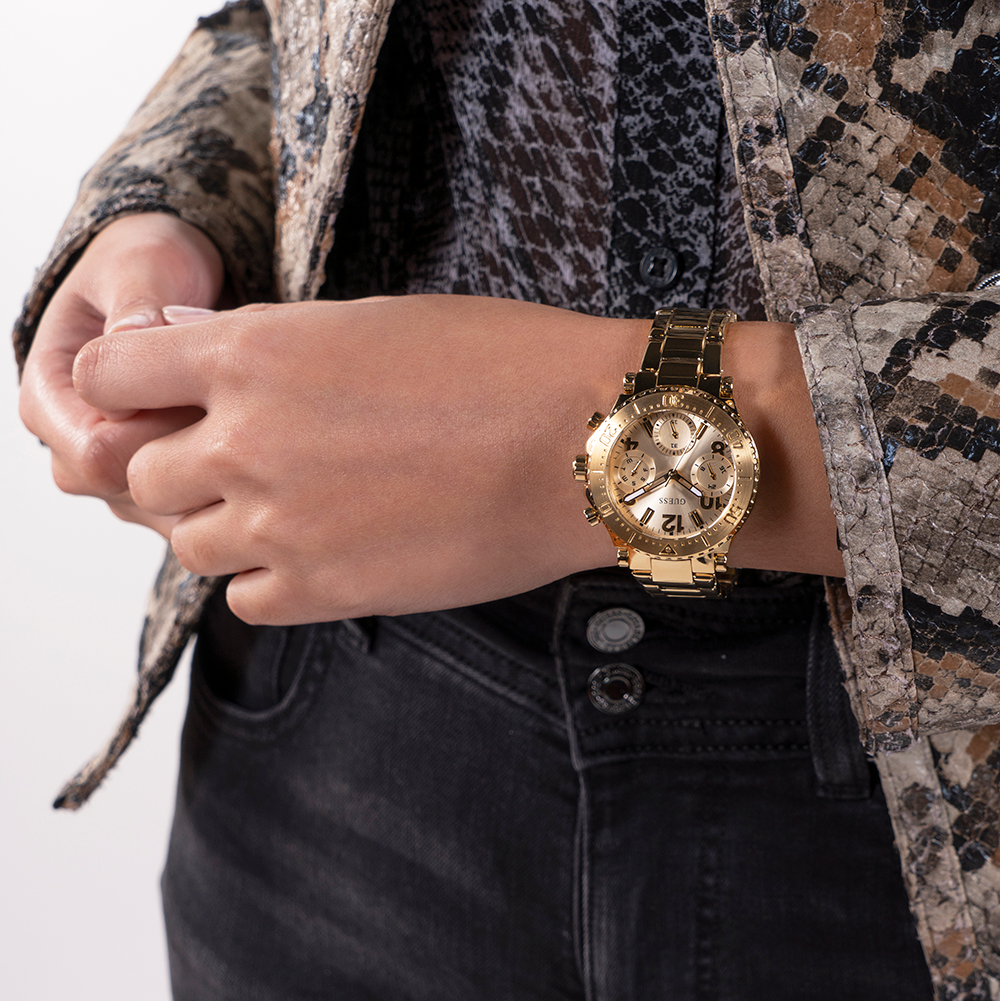 Guess Cosmic Chronograph Gold Dial Gold Steel Strap Watch for Women - GW0465L1 Buy Now By Guess