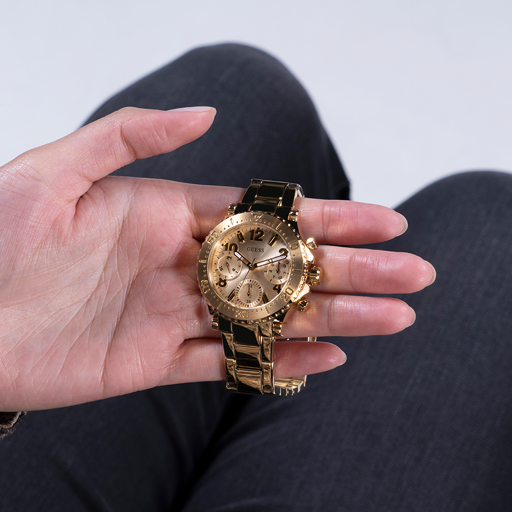 Guess Cosmic Chronograph Gold Dial Gold Steel Strap Watch for Women - GW0465L1 Buy Now By Guess