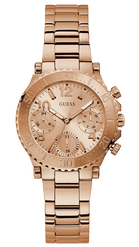 Guess Cosmic Chronograph Rose Gold Dial Rose Gold Steel Strap Watch for Women - GW0465L2 Buy Now By Guess