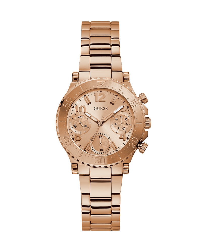 Guess Cosmic Chronograph Rose Gold Dial Rose Gold Steel Strap Watch for Women - GW0465L2 Buy Now By Guess