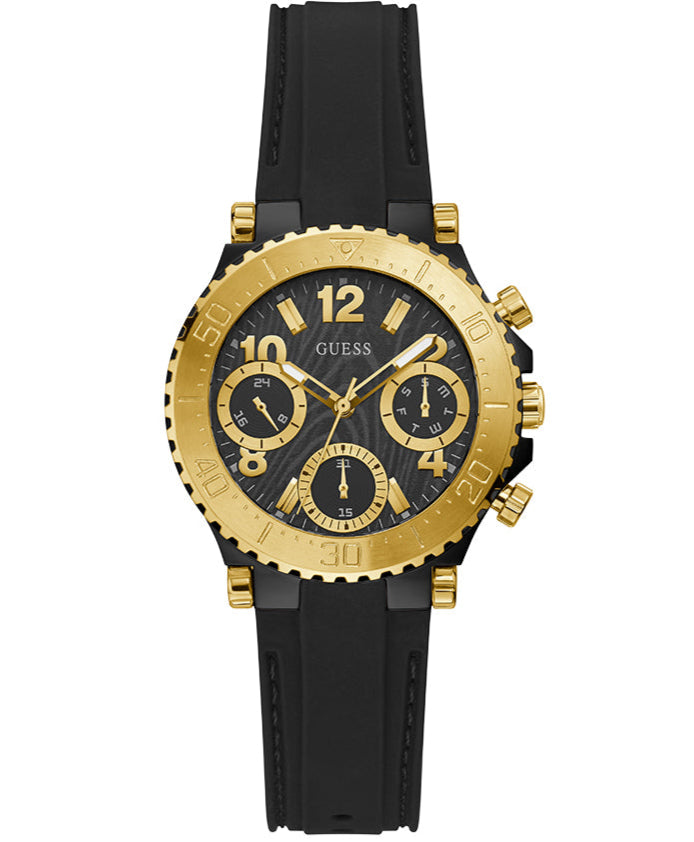 Guess Cosmic Multifunction Black Dial Black Silicone Strap Watch For Women - GW0466L1 Buy Now By Guess