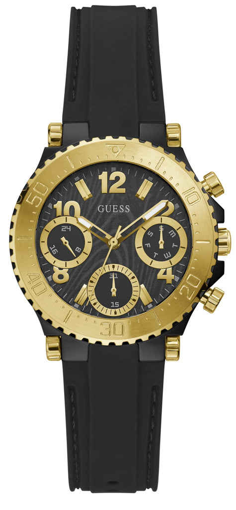 Guess Cosmic Multifunction Black Dial Black Silicone Strap Watch For Women - GW0466L1 Buy Now By Guess